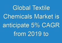 Global Textile Chemicals Market is anticipate 5% CAGR from 2019 to 2027